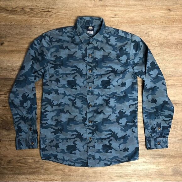 Route 66 Boy’s Blue Camo Pattern Button Up Long Sleeve Shirt Size XL 14-16 - Picture 1 of 6